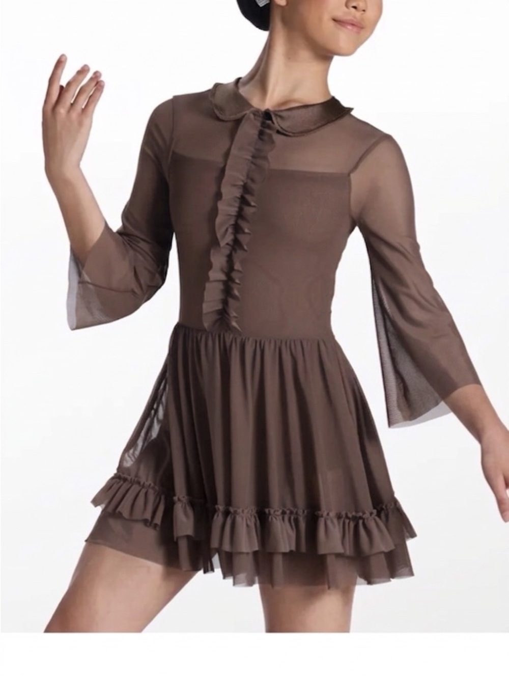 Weissman Showtime | The Way I Am Brown Ruffle Mesh Dance Costume Mocha, LC